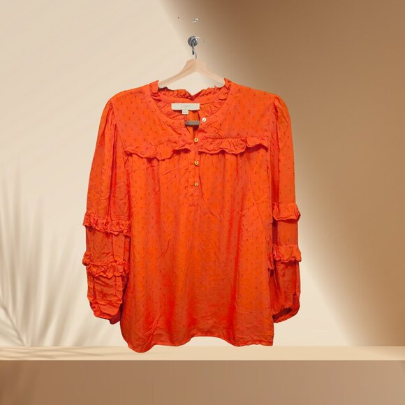 LOFT Ruffle Peasant Blouse | Bright Orange | Size M - Picture 1 of 4